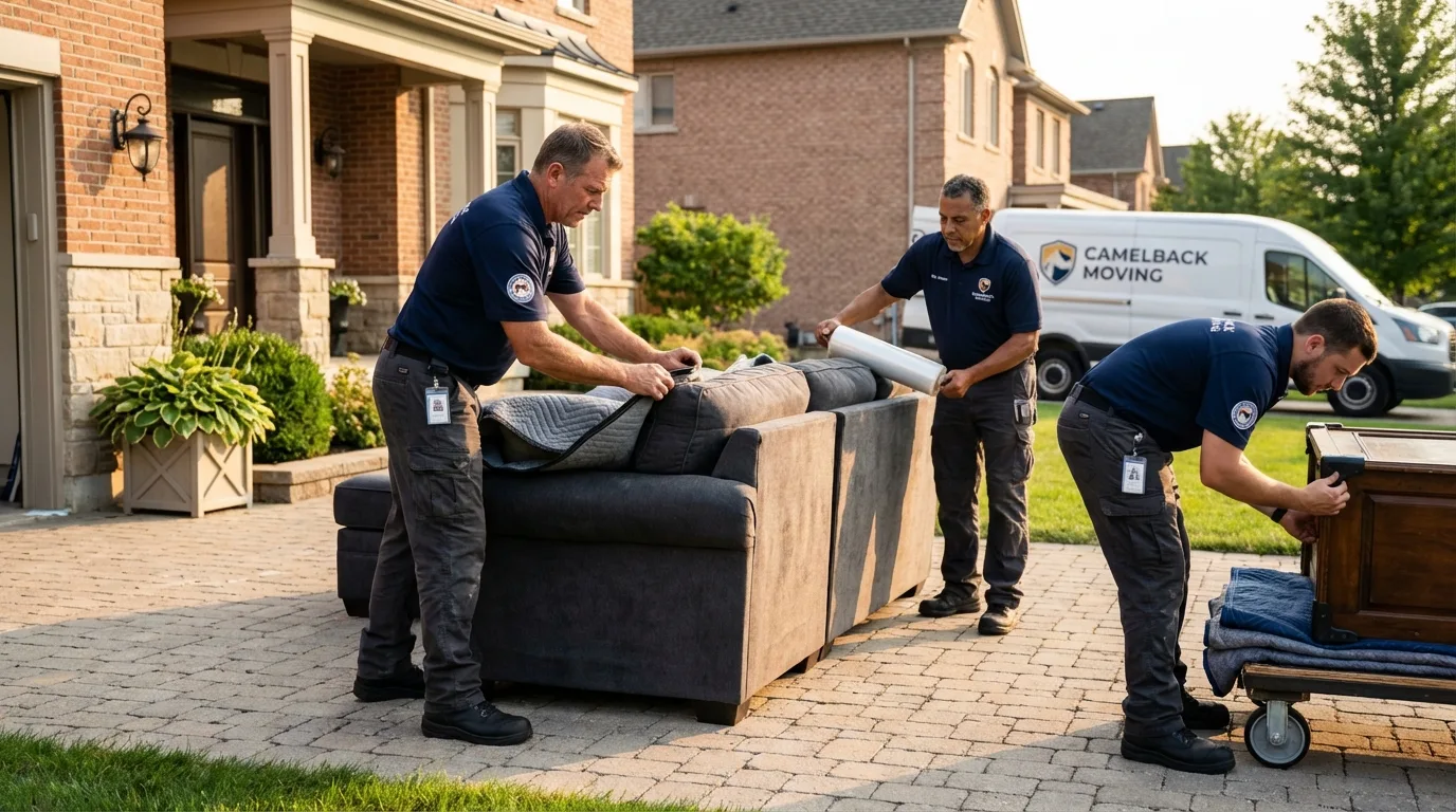 Large estate moving crew wrapping furniture in Wellsville, OH