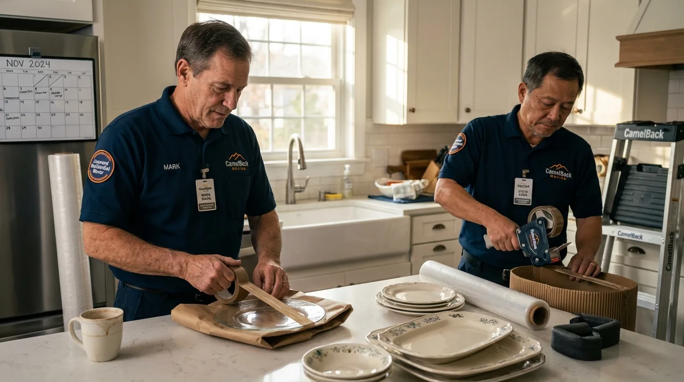 Professional crew packing kitchen dishware in Wellsville, OH